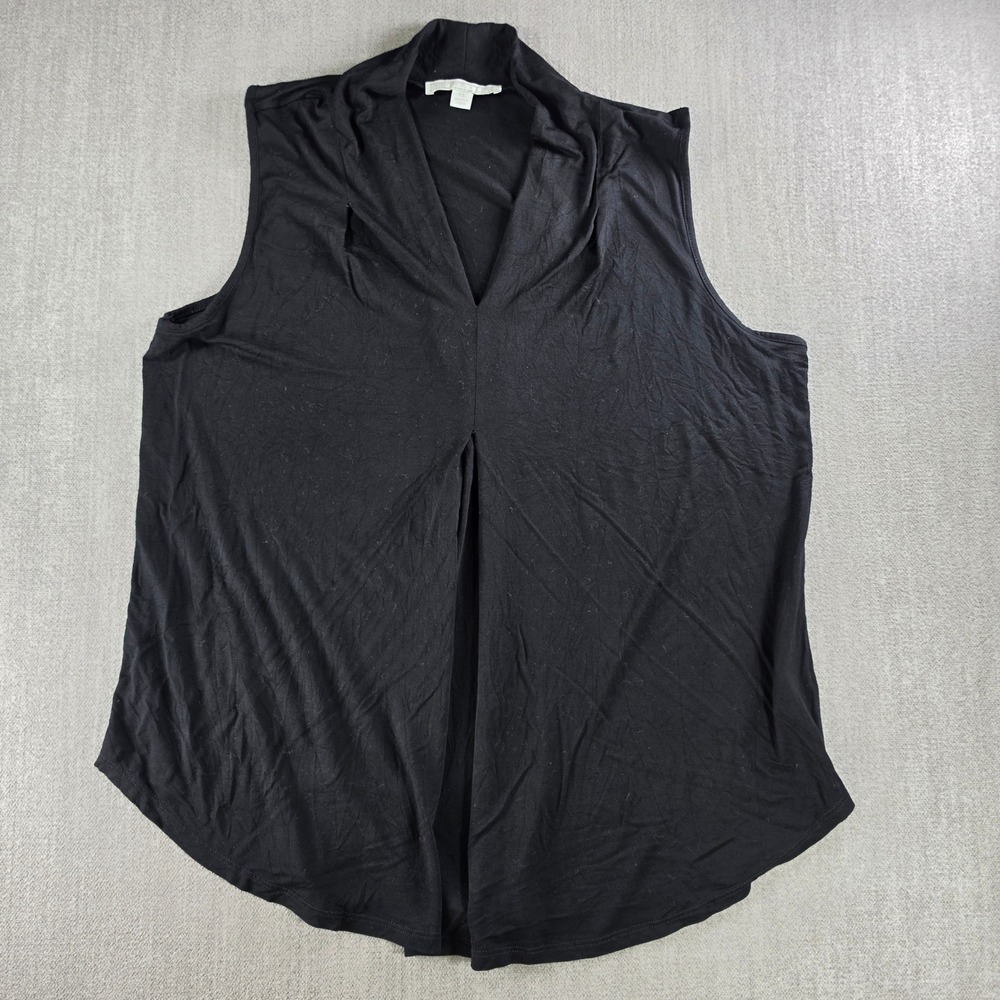 Juniper + Lime Tank Top Women XL Black V-Neck Pleated Sleeveless Viscose Blend